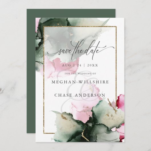 セージモダングリーンピンクウォーター色抽象芸術 (正面/裏面)