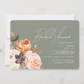 セージモダングリーンピーチフローラブライダルシャワー 招待状 (正面)