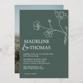 セージモダングリーンフラワーシンプルリーフフォト結婚ズ 招待状 (正面/裏面)