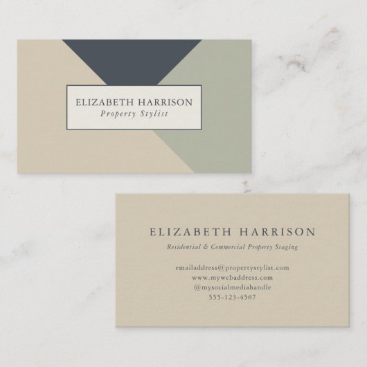 セージモダングリーンブルーリネンジオメトリックデザイン 名刺 (正面/裏面)