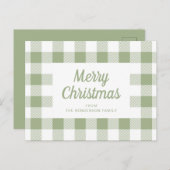 セージモダングリーンプレイドクリスマス ポストカード (正面/裏面)