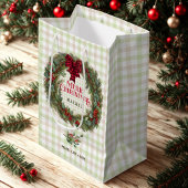 セージモダングリーンプレイドファームハウスクリスマスリース ミディアムペーパーバッグ