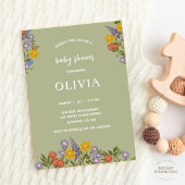 セージモダングリーンベイビーシャワーフローラエレガント 招待状