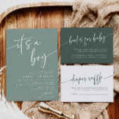 セージモダングリーンベイビーシャワー招待状その男の子 招待状