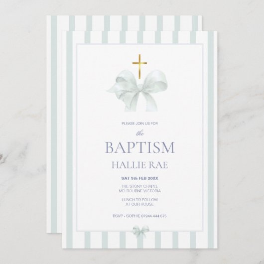 セージモダングリーンボウとバプテストライプィズム 招待状 (正面/裏面)