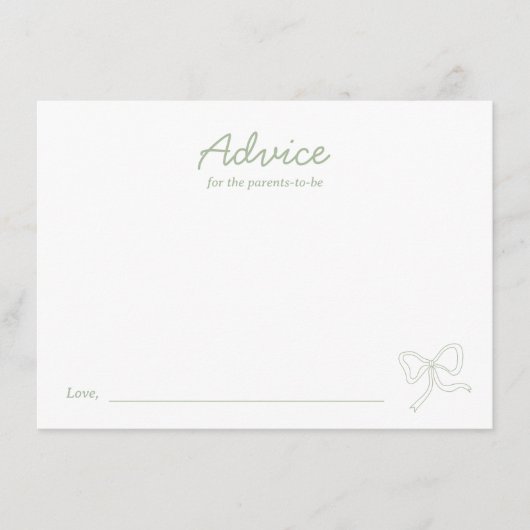 セージモダングリーンボウベイビーシャワーアドバイスカード エンクロージャーカード (正面)