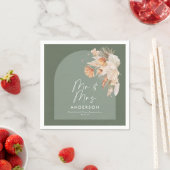 セージモダングリーンボヘミアンパンパスグラスミスター&ミセス スタンダードカクテルナプキン (インサイチュ)