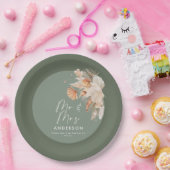 セージモダングリーンボヘミアンパンパスグラスミスター&ミセス ペーパープレート (パーティー)