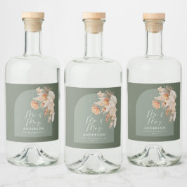 セージモダングリーンボヘミアンパンパスグラスミスター&ミセス リキュールボトルラベル