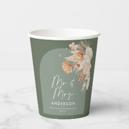 セージモダングリーンボヘミアンパンパスグラス結婚グラス 紙コップ