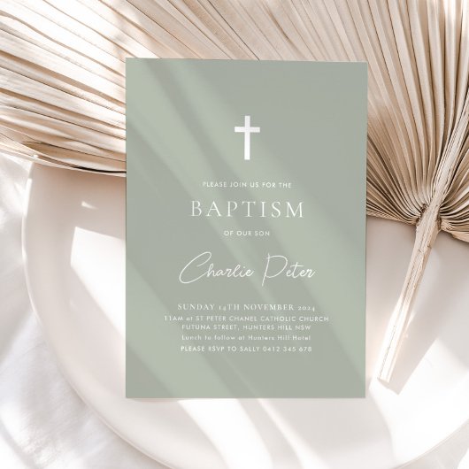 セージモダングリーンボーイズ交差《キリスト教》洗礼式や命名式バプテスマ 招待状