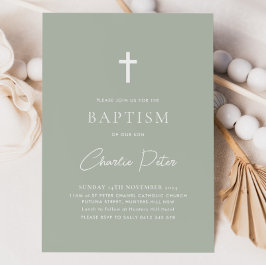 セージモダングリーンボーイズ交差《キリスト教》洗礼式や命名式バプテスマ 招待状