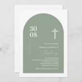 セージモダングリーンミニマリストアーチ《キリスト教》洗礼式や命名式インヴィ 招待状 (正面/裏面)
