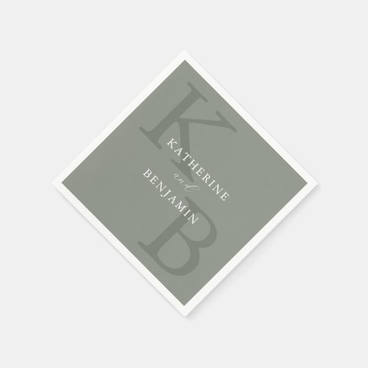 セージモダングリーンミニマリストモノグラム結婚ズ スタンダードカクテルナプキン (角)