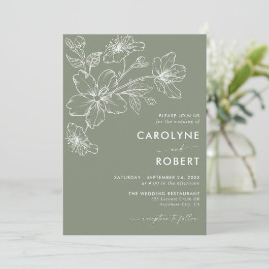 セージモダングリーンミニマリスト結婚式招待状 招待状 (スタンド正面)