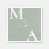 セージモダングリーンミニマ結婚リスト スタンダードカクテルナプキン (正面)
