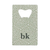 セージモダングリーンモノグラムの模様 クレジットカード栓抜き (正面)