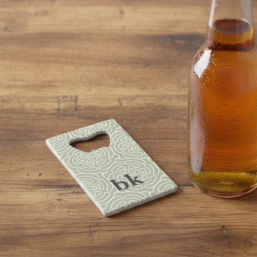 セージモダングリーンモノグラムの模様 クレジットカード栓抜き