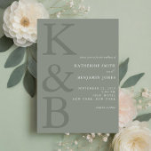 セージモダングリーンモノグラムミニマ結婚リスト 招待状