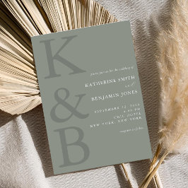 セージモダングリーンモノグラムミニマ結婚リスト 招待状