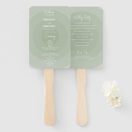 セージモダングリーンモノグラム結婚式 プログラム ハンドファン (正面&裏面)
