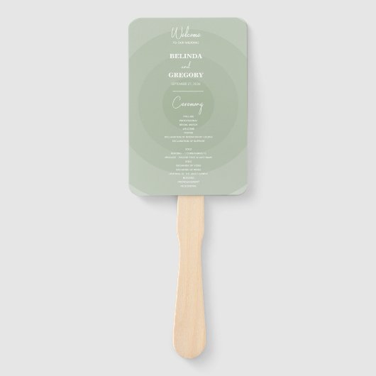 セージモダングリーンモノグラム結婚式 プログラム ハンドファン (正面)