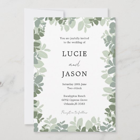 セージモダングリーンユーカリ植物学結婚院 招待状 (正面)