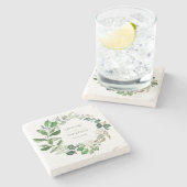 セージモダングリーンリースホワイトフローラズ結婚 ストーンコースター (横)