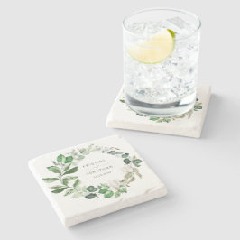 セージモダングリーンリースホワイトフローラズ結婚 ストーンコースター