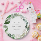 セージモダングリーンリースホワイトフローラズ結婚 ペーパープレート (パーティー)