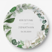 セージモダングリーンリースホワイトフローラズ結婚 ペーパープレート (正面)