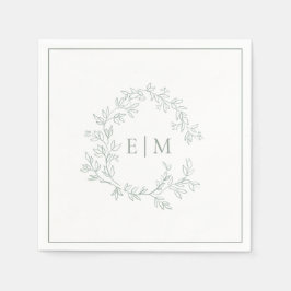 セージモダングリーンリーピークレストモノグラム結婚ズ スタンダードカクテルナプキン