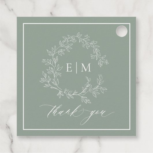 セージモダングリーンリーフェイクレストモノグラム結婚のFav フェイバータグ (裏面)