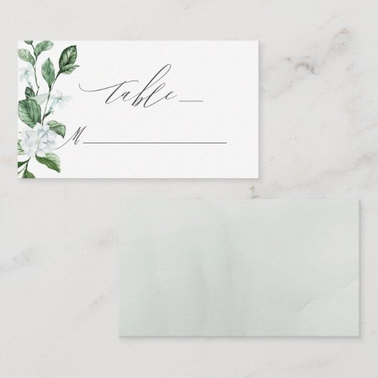 セージモダングリーンリー白フローラ結婚ズ プレイスカード (正面/裏面)