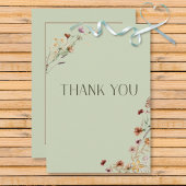 セージモダングリーンワイルドフラワーブーケ結婚ーズ サンキューカード