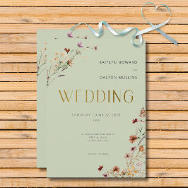 セージモダングリーンワイルドフラワーブーケ結婚ーズ 招待状
