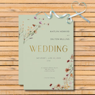 セージモダングリーンワイルドフラワーブーケ結婚ーズ 招待状