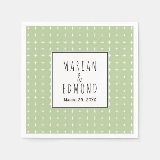 セージモダングリーン幾何タイポグラフィ結婚ズ スタンダードカクテルナプキン (正面)