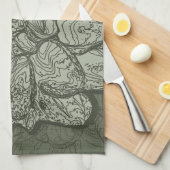 セージモダングリーン抽象芸術ダリアフローラルパターン キッチンタオル (四つ折り)