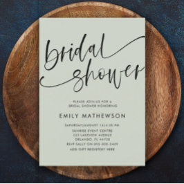 セージモダングリーン書道ブライダルシャワー 招待状