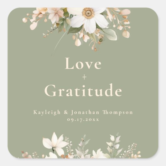 セージモダングリーン水カラー結婚フローラ スクエアシール (正面)