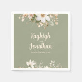 セージモダングリーン水カラー結婚フローラ スタンダードカクテルナプキン (正面)