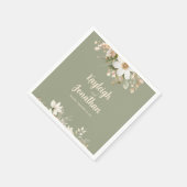 セージモダングリーン水カラー結婚フローラ スタンダードカクテルナプキン (角)