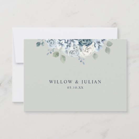 セージモダングリーン水カラー結婚フローラ 出欠カード (裏面)