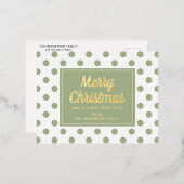 セージモダングリーン水玉模様クリスマス金ゴールド 箔シーズンポストカード (正面/裏面)