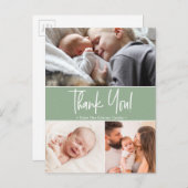 セージモダングリーン第2ベビー誕生写真コラージュ 案内ポストカード (正面/裏面)