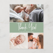 セージモダングリーン第2ベビー誕生写真コラージュ 案内ポストカード (正面)