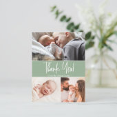 セージモダングリーン第2ベビー誕生写真コラージュ 案内ポストカード (スタンド正面)