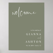 セージモダングリーン結婚書道の歓迎サイン ポスター (正面)
