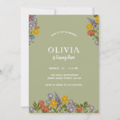 セージモダングリーン誕生日フローラグエレガントレリー 招待状 (正面)
